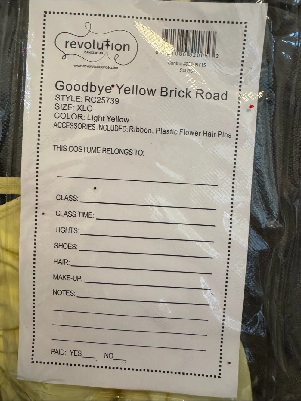 NWT Revolution Yellow Dance Costume